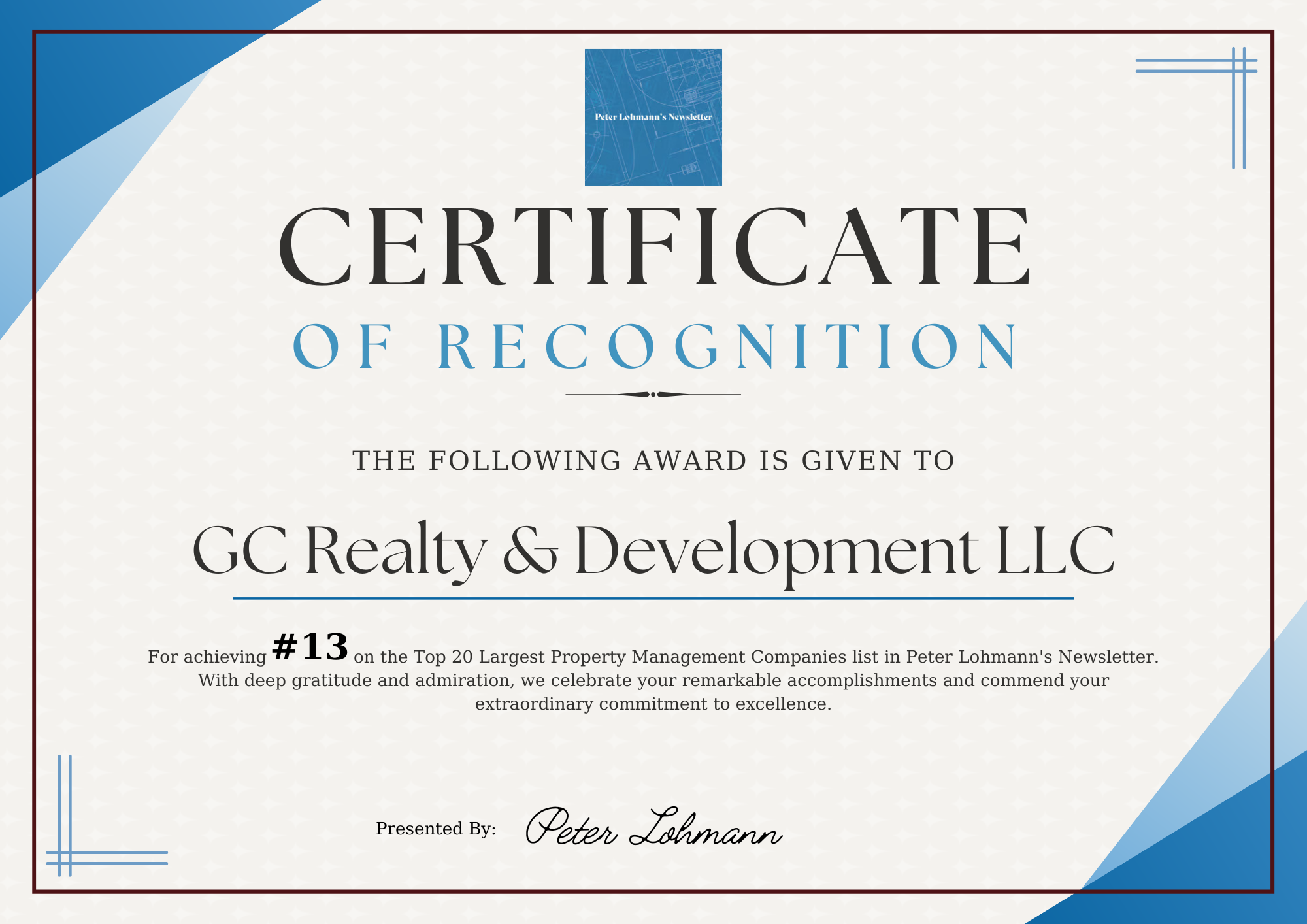 GC Realty & Development Ranks #13: United States Premier Property Management Triumph